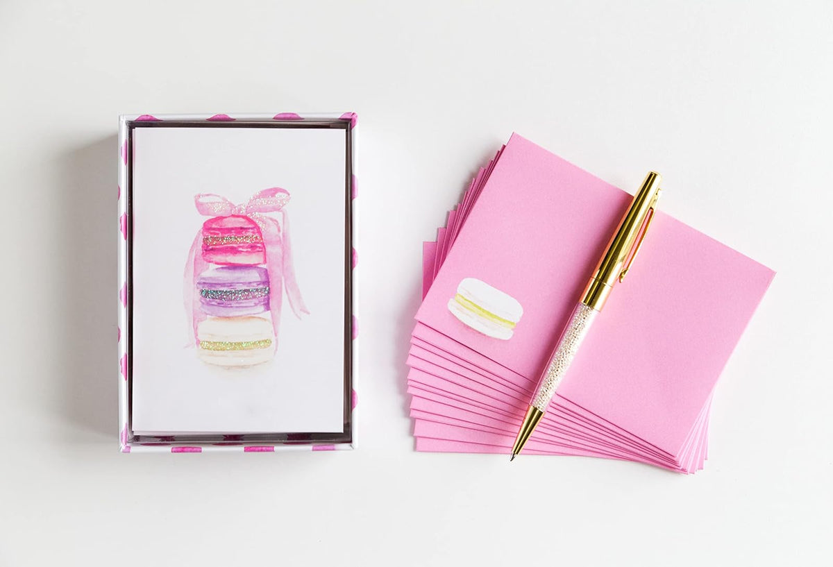 Papyrus Tarjetas en blanco con sobres, pila de macarons (14 unidades)
