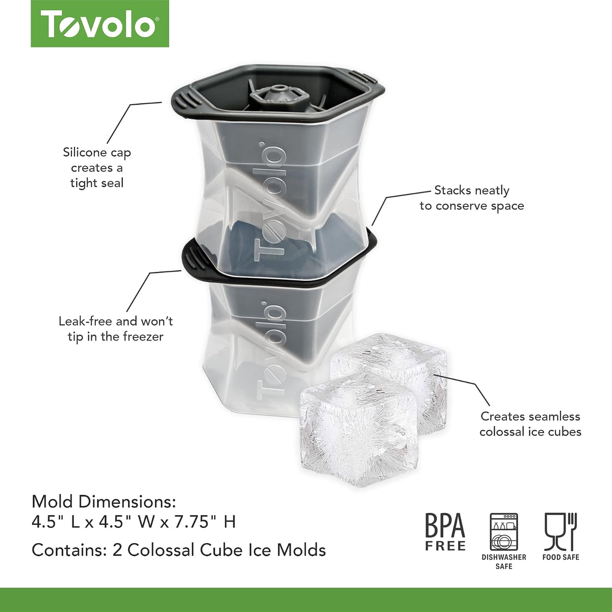 Tovolo Colossal Molde para cubos de hielo - Juego de 2