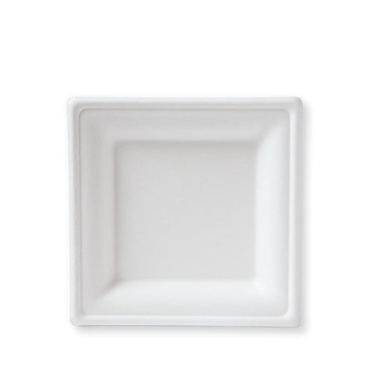 Susty Party Supplies Plato cuadrado,100% compostable caña de azúcar, Blanco, 20.3 cm, 50 unidades