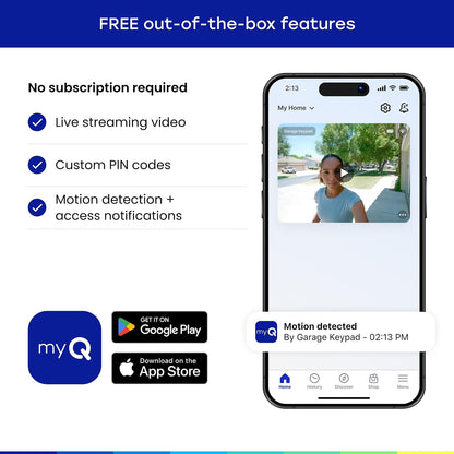myQ Smart Garage Door - Teclado de vídeo con cámara Gran Angular, códigos Pin Personalizables y Control de Smartphone: Toma el Control de tu Acceso al cochera Funciona con abridores de Chamberlain,