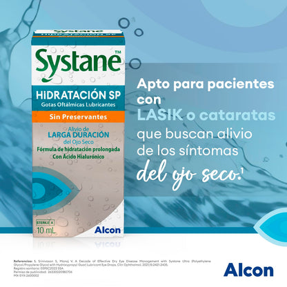 Systane Hidratación SP Gotas Oculares Sin Conservantes para Ojo Seco, con Ácido Hialurónico, Hidratación Superior, Compatibles con Lentes de Contacto, 10 ml