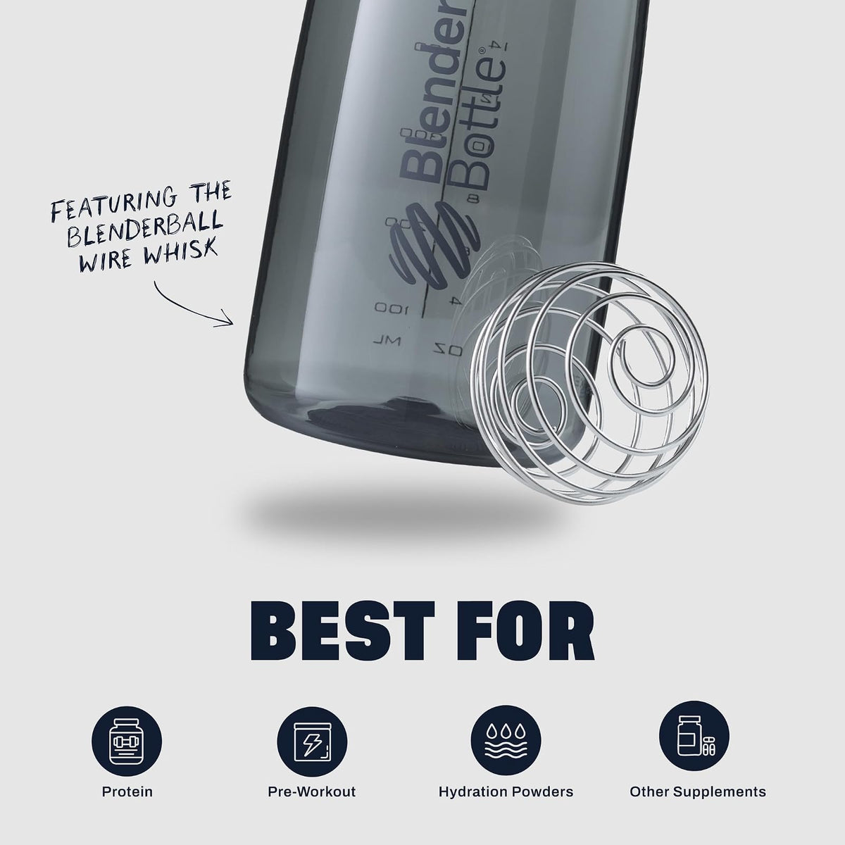 BlenderBottle - Blender Bottle - Botella agitadora SportMixer con tapa giratoria Tritan Grip, 20 onzas, negra
