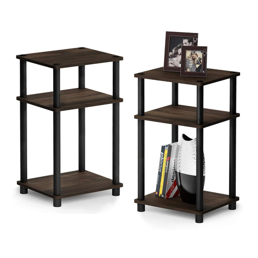 Furinno Just Turn-N-Tube, Mesa Auxiliar de 3 Niveles, Columbia Nogal con Negro, Set de 2