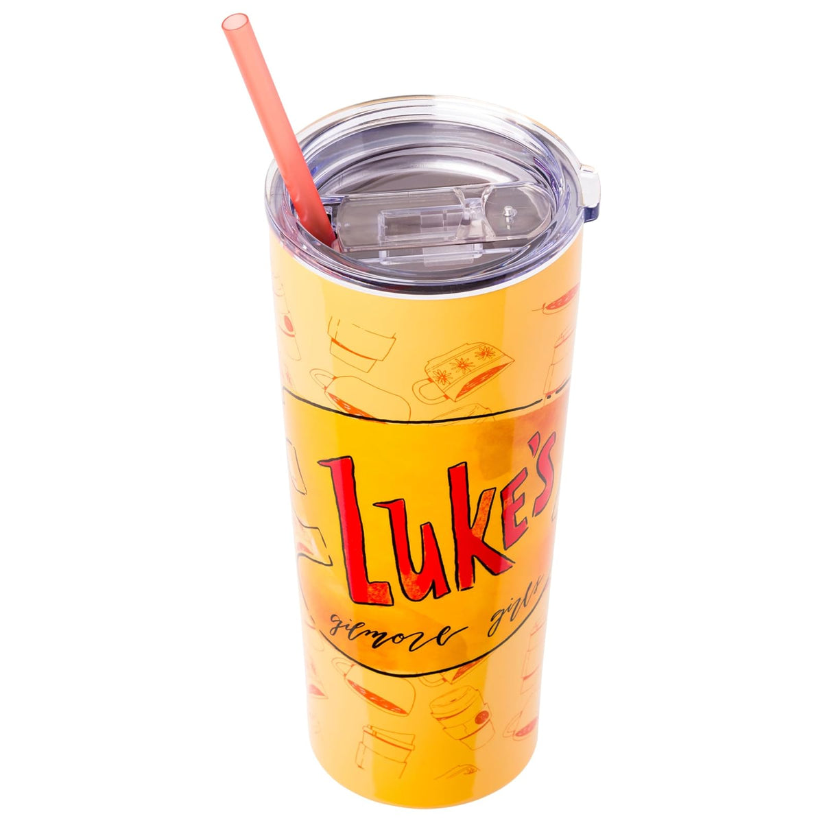 Silver Buffalo Gilmore - Vaso de acero inoxidable de doble pared con popote con logotipo de Luke, 22 onzas