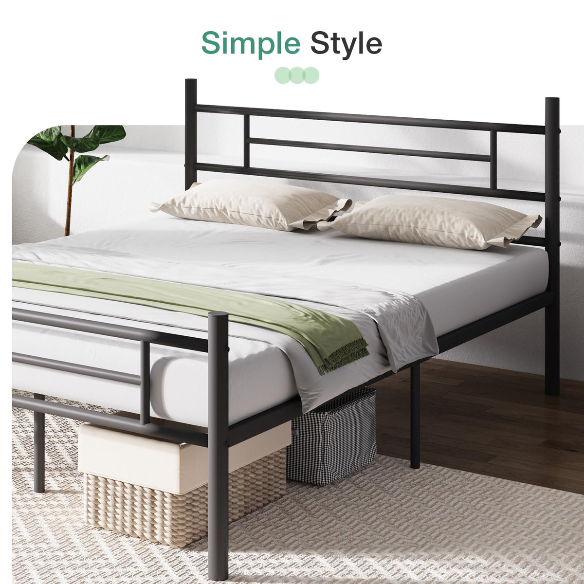 Novilla Marco de Cama de 14 Pulgadas de Metal Plataforma de Metal, Bajo la Cama de Almacenamiento de Listones de Metal Resistente
