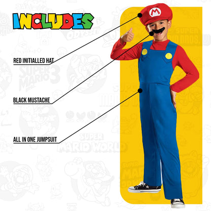 Disguise Nintendo Super Mario Brothers Mario Disfraz clásico para niños, Un Solo Color, Grande/10-12