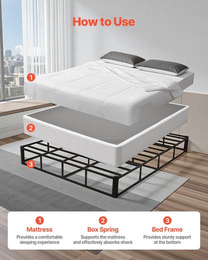 VEVOR - Somier de cama tamaño Queen con tela lavable, marco de metal resistente para cama Queen, base de colchón de 9 pulgadas, capacidad máxima de peso de 3500 libras, fácil montaje, 79.1 pulgadas de