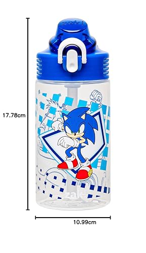 Zak Designs Sonic the Hedgehog - Botella de agua de salvia para la escuela o los viajes, botella de agua de plástico duradera de 16 onzas con popote, mango y a prueba de fugas, cubierta de boquilla
