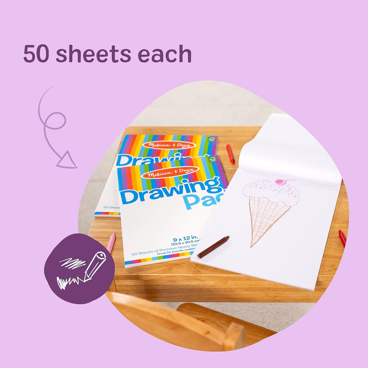 Melissa & Doug Bloc de Papel de Dibujo, 3-Pack de Blocs de Dibujar Grandes, las Hojas se Desprenden Fácilmente, 50 Páginas por Paquete - Certificados FSC