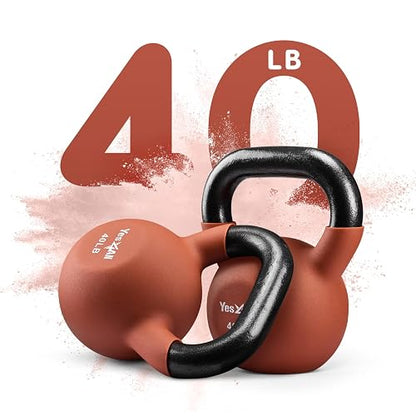 Yes4All Pesas Rusas de Entrenamiento de Fuerza Recubiertas de Neopreno Ajustables y Contorneadas con Pesos de Colores de 5 a 50 lbs