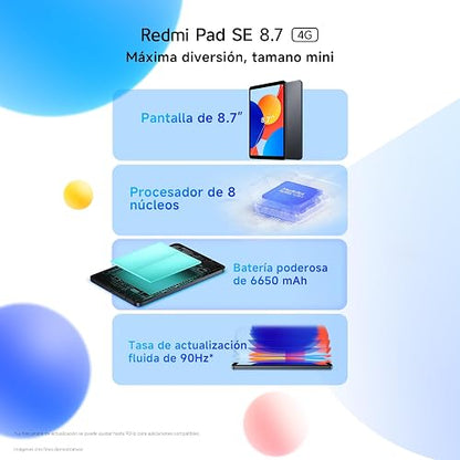 XIAOMI Tablet Redmi Pad SE 8.7 4GB RAM+128GB ROM Gris Batería 6650mAh | Pantalla LCD 90Hz | Procesador de Ocho núcleos