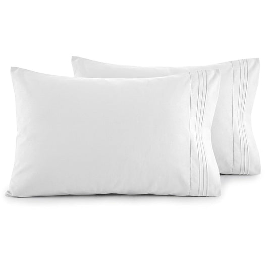 Elegant Comfort Juego de Fundas de Almohada de Lujo Ultra Suave de 2 Piezas de 1500 Hilos, Microfibra de Calidad de Hotel, Doble Cepillado, Resistente a Las Arrugas, Queen, Blanco