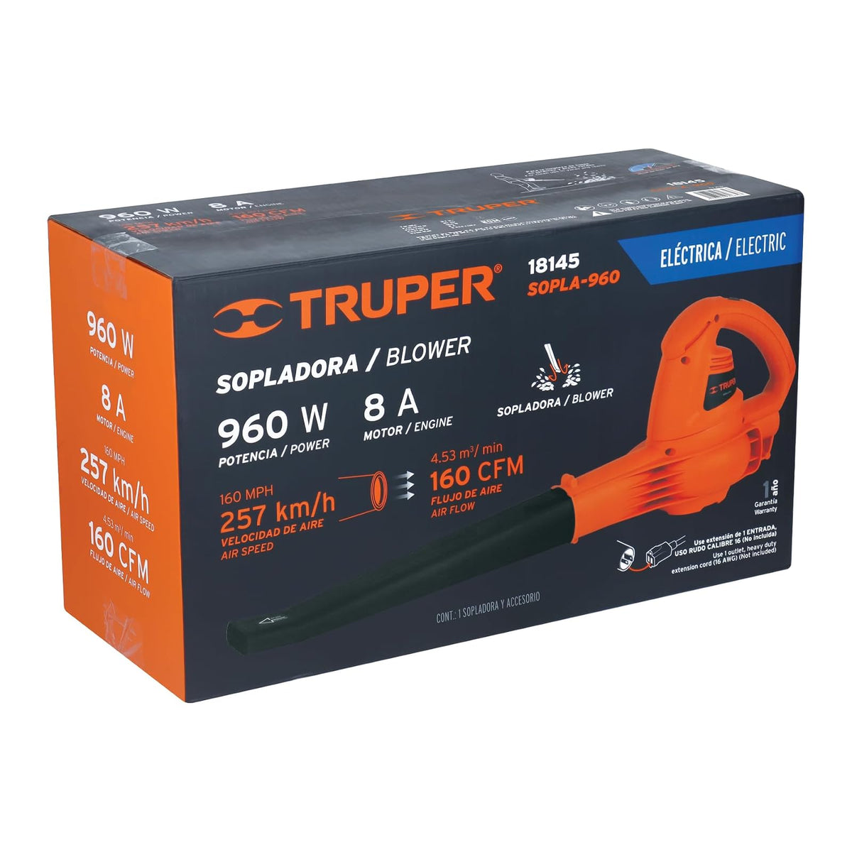 Truper SOPLA-960, Sopladora eléctrica, silenciosa, 960 W