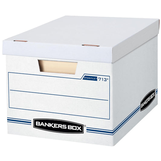 Bankers Box 0071301 STOR/Caja de almacenamiento de archivos con tapa elevable, carta/legal, 12 x 10 x 15 pulgadas, blanco, paquete de 12