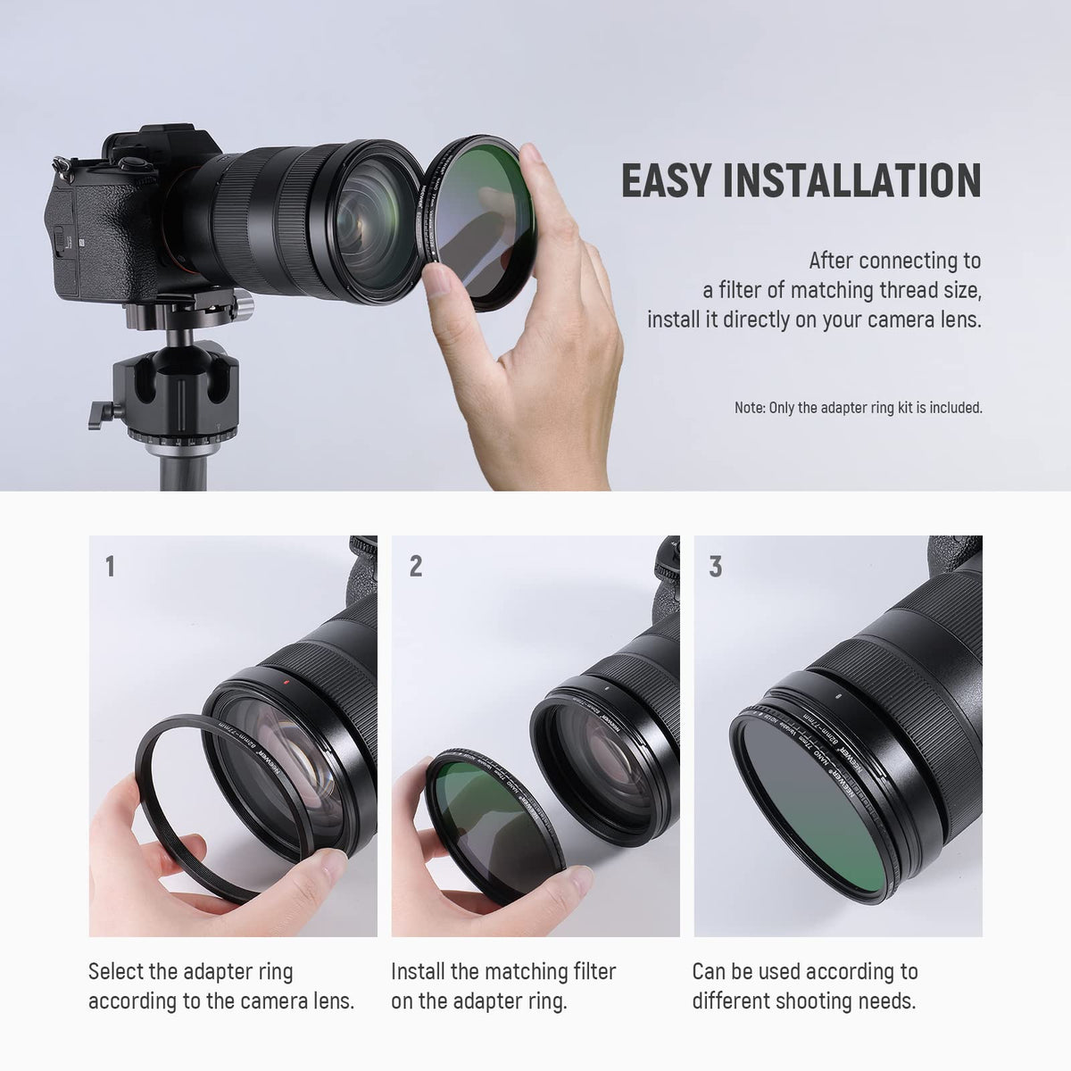 Neewer Kit de 20 Anillos adaptadores de Filtro de Lente de Metal Negro anodizado Que Incluye 10 Piezas de Anillo Adaptador Step Up + 10 Piezas de Anillo Adaptador Reductor