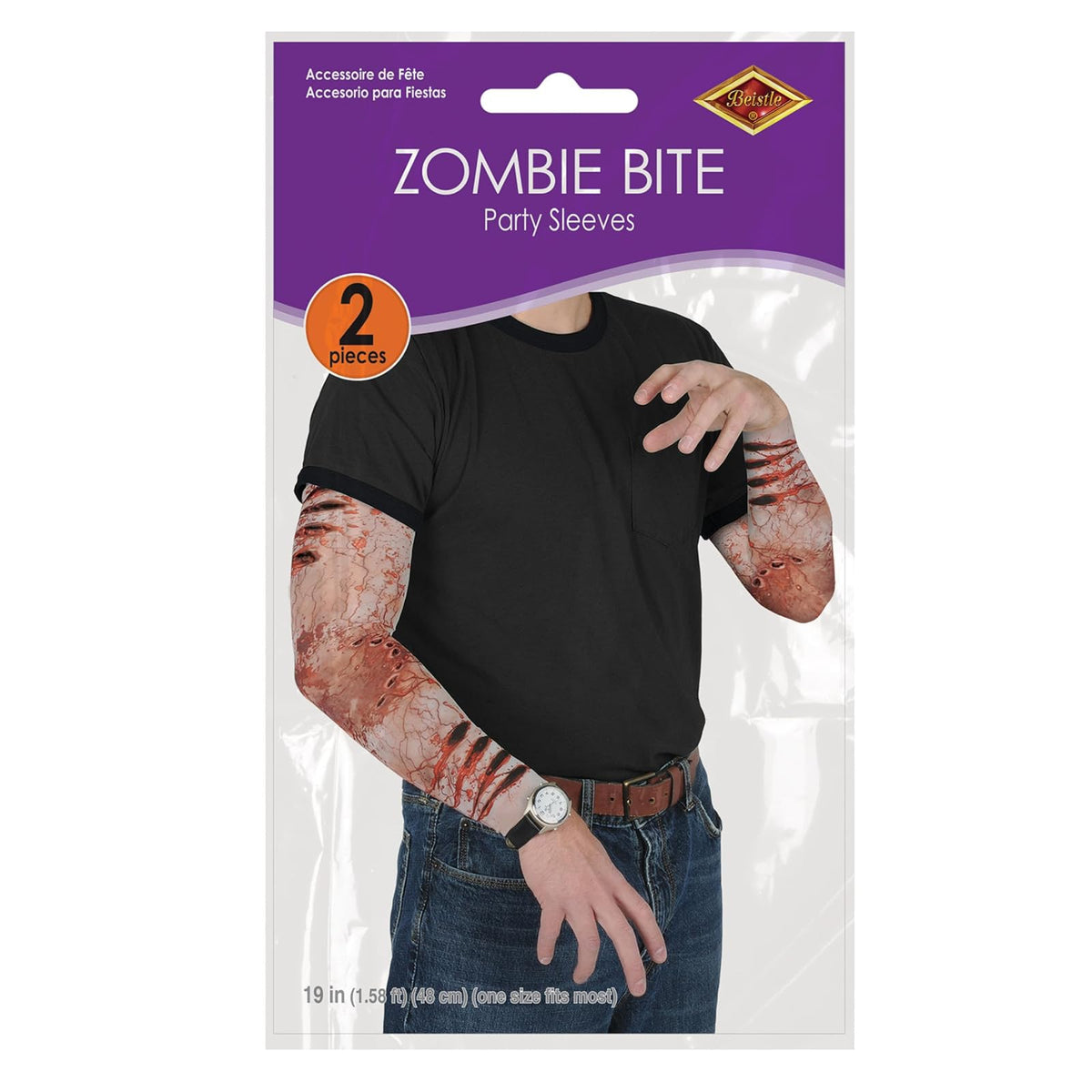 Beistle Zombie Bite Party Sleeve 1 par de ropa de Halloween, accesorio de disfraz, talla única, rojo/negro/marrón