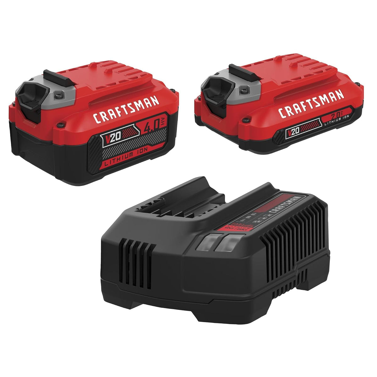 Craftsman - Juego de batería y Cargador de 20 V, baterías de Iones de Litio de 2 Ah y 4 Ah (CMCB204-CKVA) (CMCB204-CKVA)