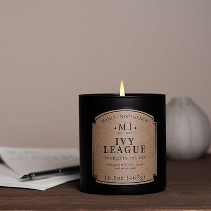 Manly Indulgence Ivy League - Velas perfumadas para hombres, 16 onzas, vela del día del padre, 60 horas, velas perfumadas para el hogar, fabricadas en los Estados Unidos