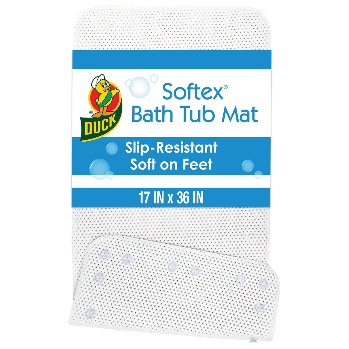 Duck Brand Softex - Alfombrilla de baño para bañeras, 17 Pulgadas x 36 | Alfombrilla antideslizante para tina con ventosas para su uso en bañeras y duchas sin textura, lavable a máquina - Blanco