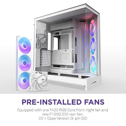 NZXT Gabinete H9 Flow RGB Blanco – ATX, Diseño Elegante con RGB, Paneles de Cristal, USB 3.2 Tipo A y Tipo C