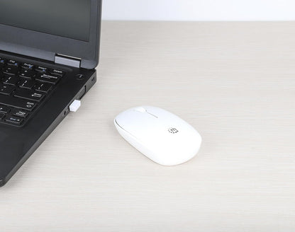 Manhattan 190329 Mouse Óptico Inalámbrico USB Blanco 1200 dpi con Nano Receptor | Mouse Ergonómico Ambidiestro para PC y Mac, Accesorios para Computadora y PC Gamer