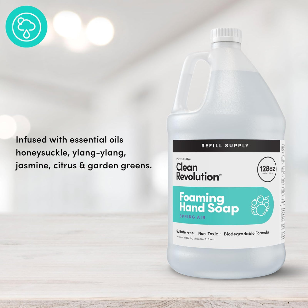 Clean Revolution Foaming Hand Soap Refill Supply Container. Ready to Use Formula. Spring Air Fragrance, 128 Fl. Oz | 4 Pack
