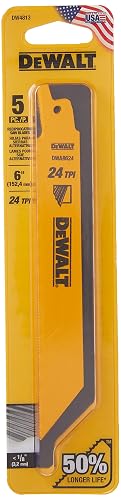 DEWALT DW4813 6-Inch 24 TPI Straight Back Bi-Metal Reciprocating Saw Blade (5-Pack)