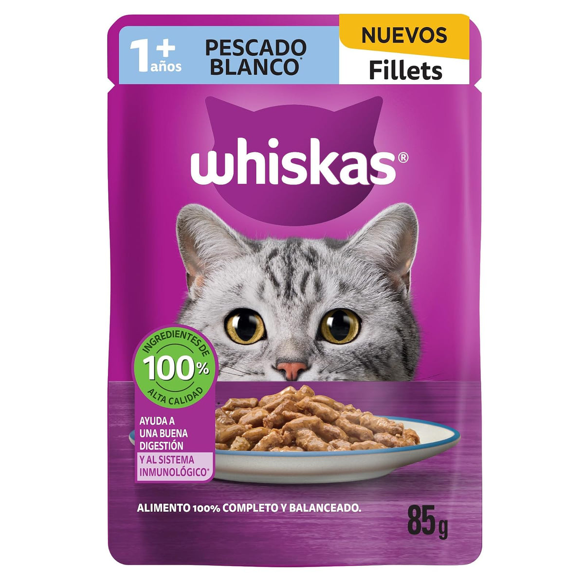 Whiskas Sobres para Gato, 24 Piezas de 85g, Varios Sabores - Mariscos - Alimento Húmedo para Gato
