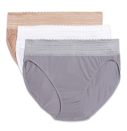 Warner's Pantaletas Deportivas de Microfibra con Encaje, Paquete 3 - Perla ahumada - Blanco - Almendra tostada - G
