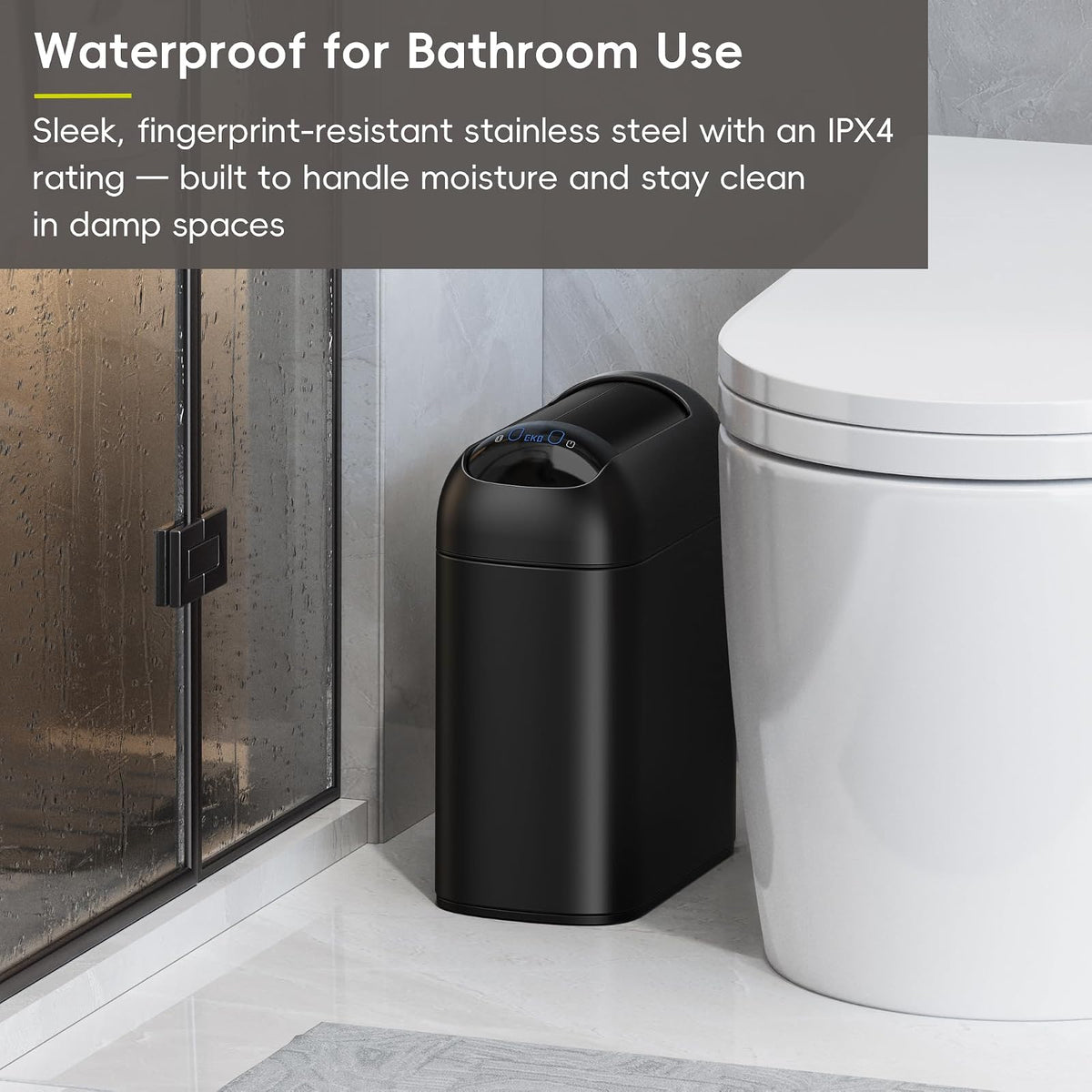 EKO Astro Slim - bote de basura con sensor, 10 litros/2.6 galones sin contacto con tapa de mariposa de cierre suave, sensor de movimiento de acero inoxidable para baño, cocina y oficina, negro mate