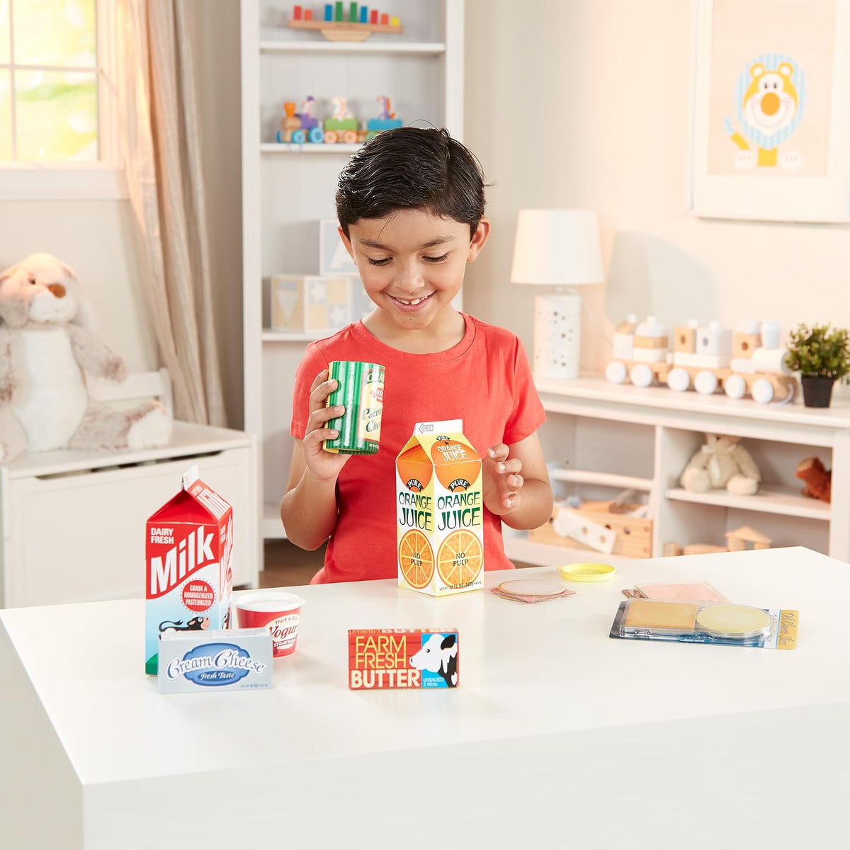 Melissa & Doug ¡Juguemos de casita! Productos para refrigeradoras (juguetes de comestibles de juego de imitación, 20 piezas)