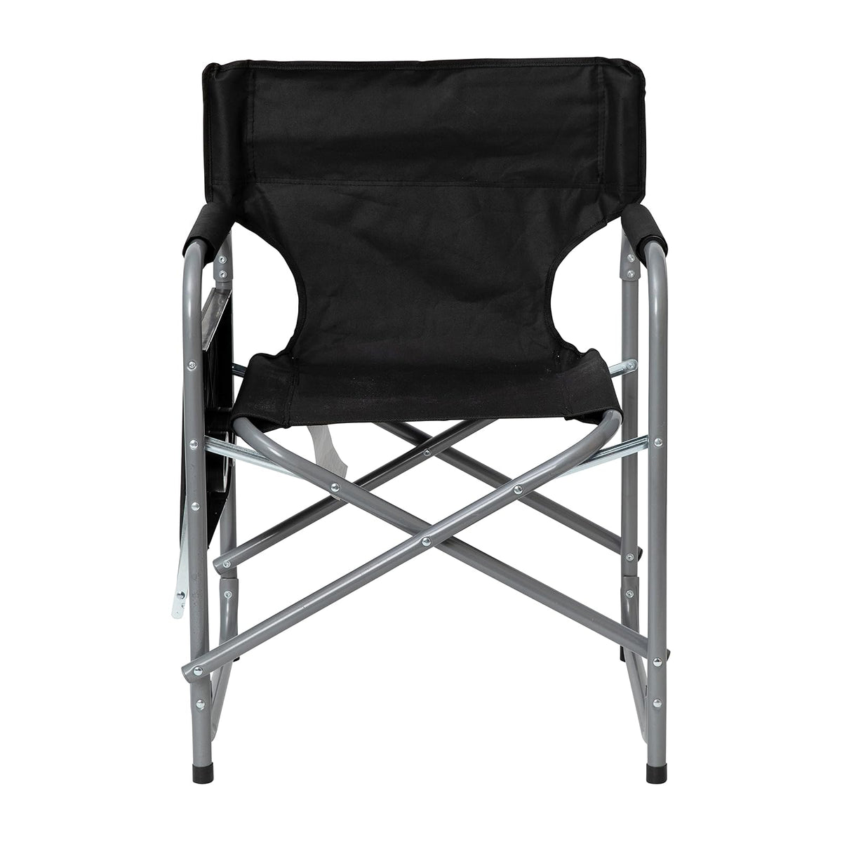 Flash Furniture Folding Directors Camping Chair - Portable Black Sports Chair with Cupholder Side Table - Indoor/Outdoor Steel Tube Framed Foldable Chair