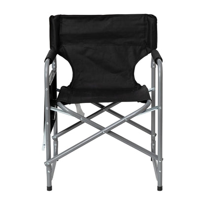 Flash Furniture Folding Directors Camping Chair - Portable Black Sports Chair with Cupholder Side Table - Indoor/Outdoor Steel Tube Framed Foldable Chair