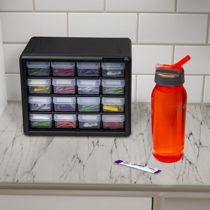 Akro-Mils 10716 - Gabinete de Almacenamiento de plástico con 16 cajones para organización de cochera, abalorio, Organizador de Maquillaje, Almacenamiento de Ladrillos de construcción, Caja de