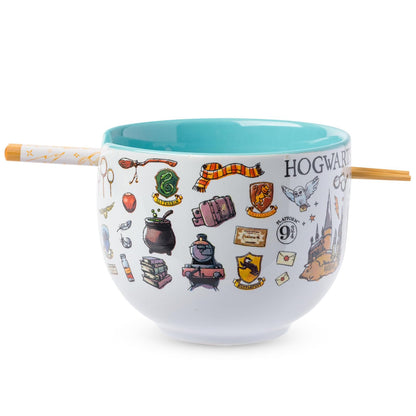 Silver Buffalo Tazón de Cerámica para Ramen con Palillos y Cuchara, 592 ml - Iconos de Harry Potter Hogwarts