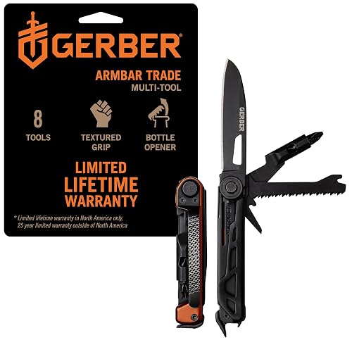 Gerber Armbar Trade Cuchillo de Bolsillo 8 en 1 | Naranja quemado, marco de acero inoxidable, hoja de 2.5 pulgadas, destornillador de 1/4 pulgadas