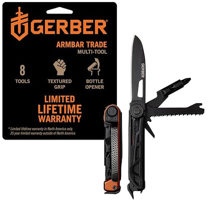 Gerber Armbar Trade Cuchillo de Bolsillo 8 en 1 | Naranja quemado, marco de acero inoxidable, hoja de 2.5 pulgadas, destornillador de 1/4 pulgadas