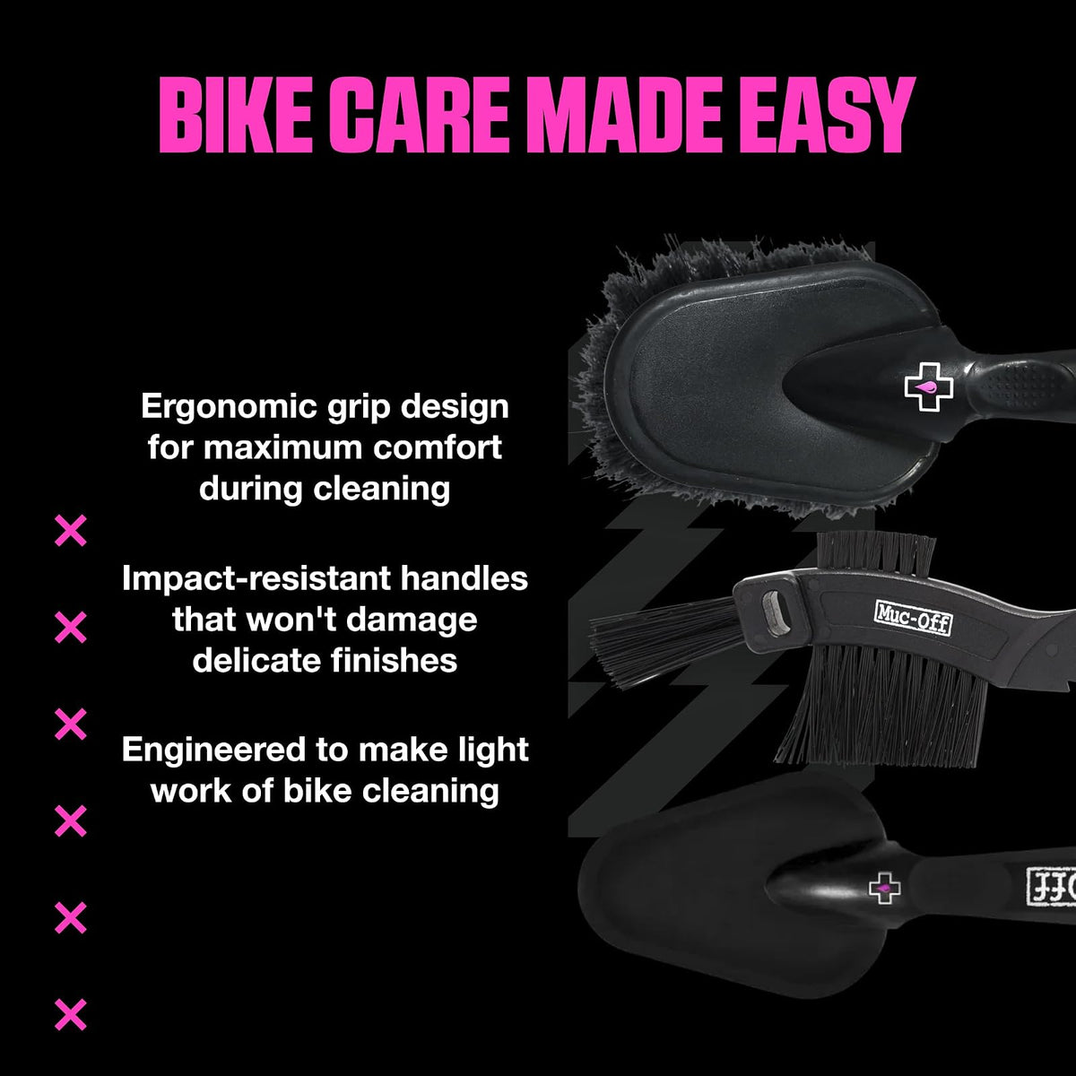 Muc-Off 220 Juego de 3 Cepillos de Limpieza Premium para Bicicleta con Cerdas de Nailon, Multicolor