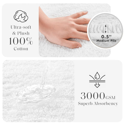 Madison Park Signature Splendor Reversible 100% Cotton Tufted Bathroom Rug-3000 gsm Hotel Quality Luxurious Plush High Pile Bath Mat Absorbent, Quick Dry, Shower Room Décor, 21x34, White