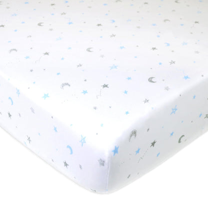 American Baby Company Sábana Ajustable de Cuna, Estrellas Rosas - Estrellas azules y luna