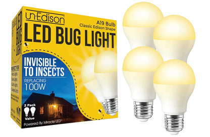 Un-Edison 601136 - foco LED de espectro amarillo E26 para porche y patio al aire última intervensión que reemplaza 100 vatios de bombillas antiguas, pintadas, incandescentes, paquete de 4 unidades