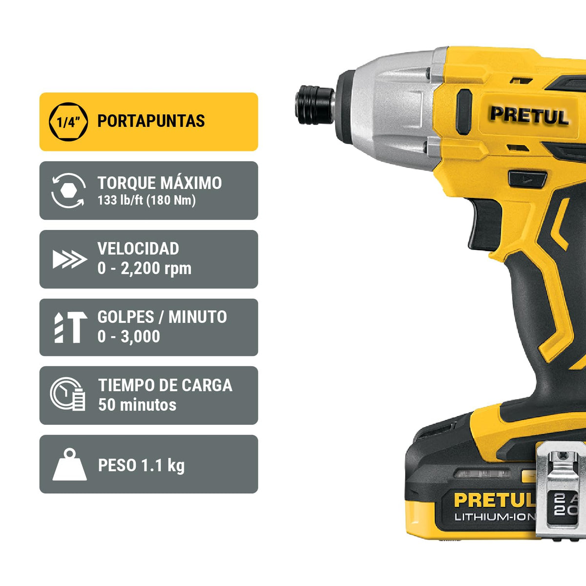 Pretul DIMI-20P, Destornillador de impacto inalámbrico 1/4", 20 V con 1 batería de 2 Ah