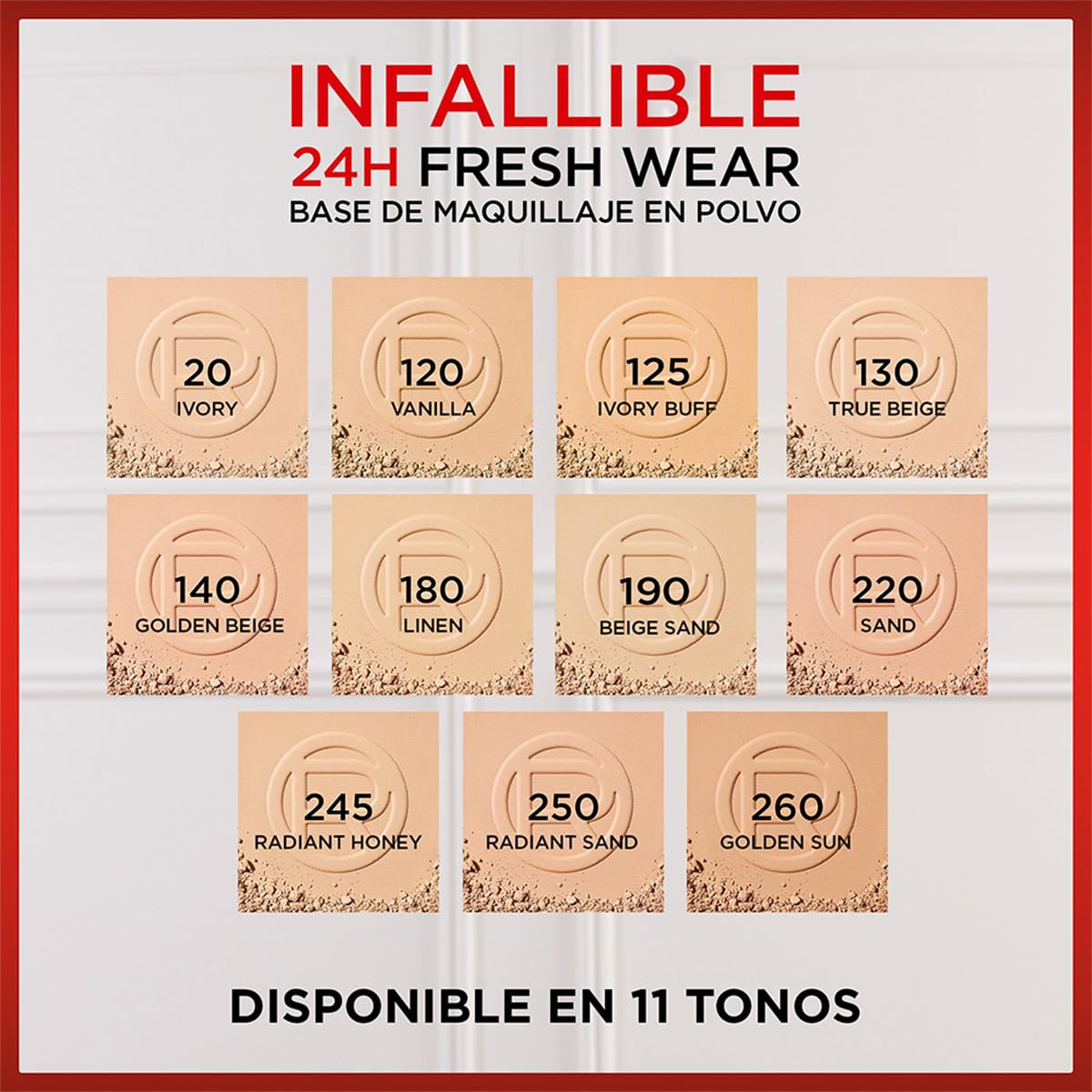 L'Oréal Paris Infallible 24h Freshwear Base de Maquillaje en Polvo de Larga Duración y Alta Cobertura, Tono 140 Golden Beige, 9g