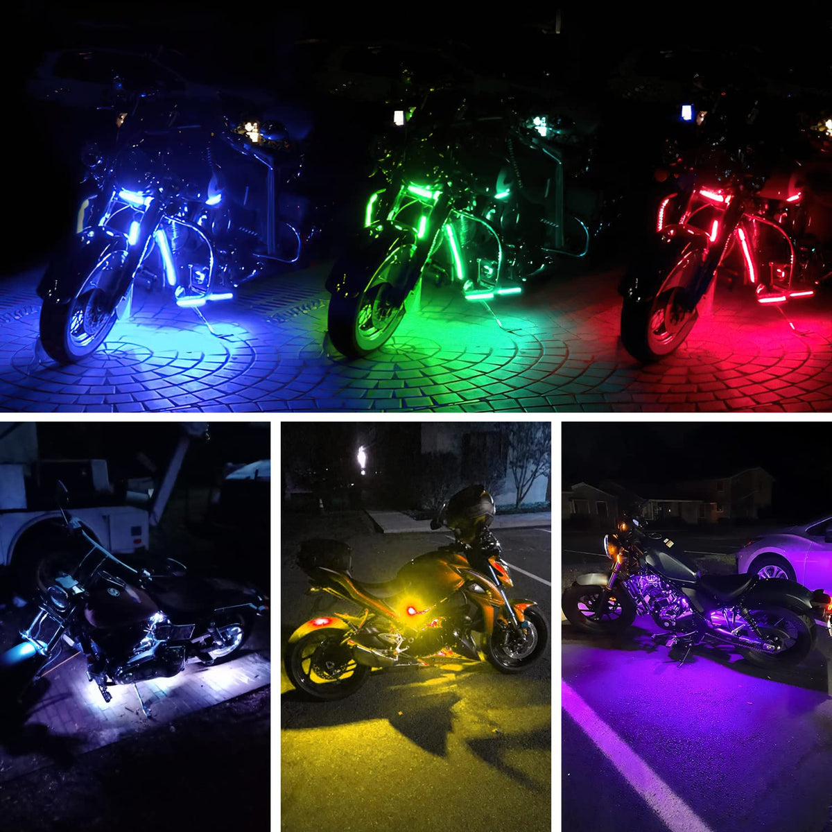Nilight TL-55 Juego de 8 Tiras de Luces LED RGB para Motocicleta Multicolor Neón Impermeable con Control RF para Harley Suzuki