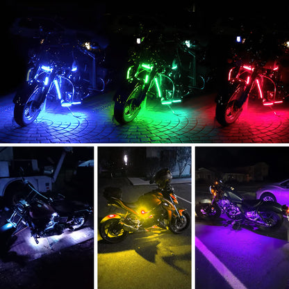 Nilight TL-55 Juego de 8 Tiras de Luces LED RGB para Motocicleta Multicolor Neón Impermeable con Control RF para Harley Suzuki