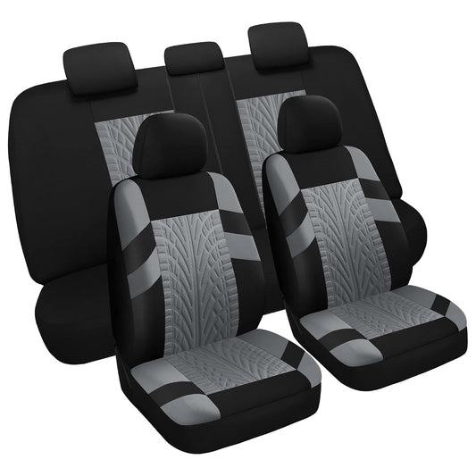 VarCozy Juego Completo de Fundas de Asiento para Automóvil, Banco Delantero y Trasero, Tela Universal, Compatible con Airbag, Negro y Gris (VC-01-B1)
