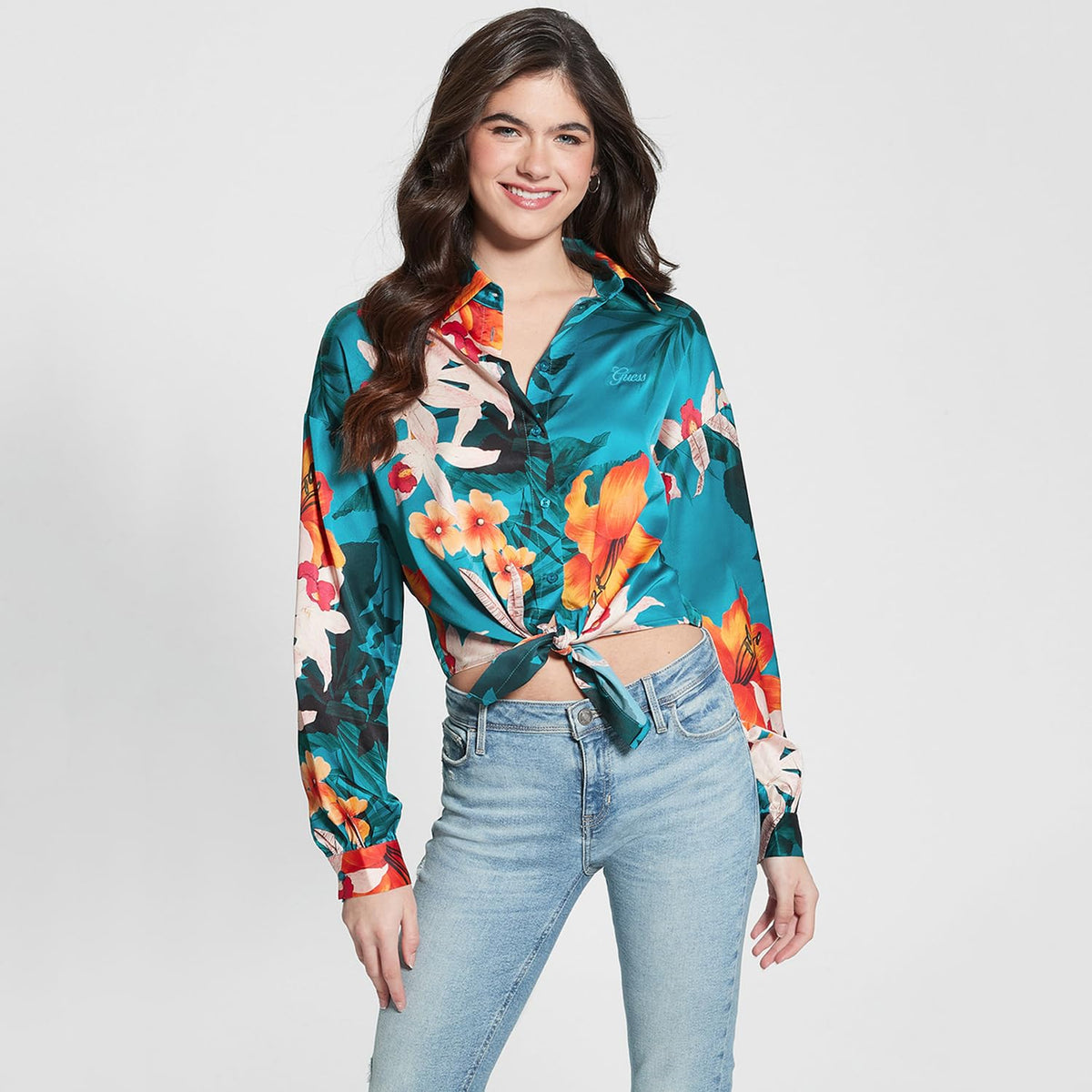 GUESS LS Bowed Jun Shirt, Multicolor