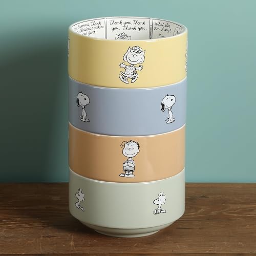 Juego de 4 tazones apilables de cerámica decorados de Peanuts, diseño Snoopy Bonbon Bites, 14 cm