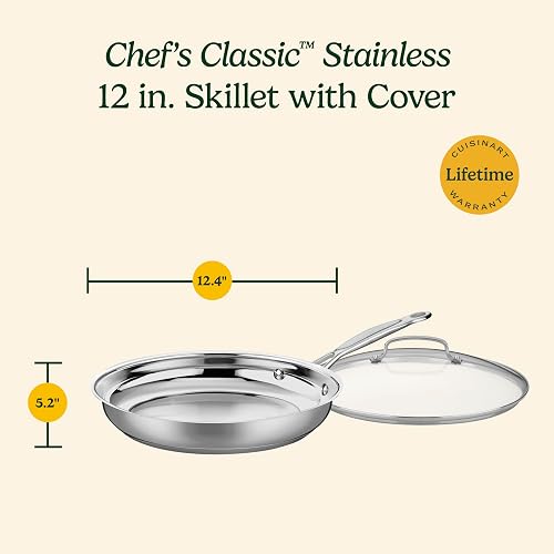 Cuisinart Sartén Chef's Classic 30 cm Acero Inoxidable con Tapa | Sartén de acero con acabado espejo, Base aluminio encapsulada calor uniforme, Seguro horno 287°C, Mango Cool Grip. Inducción
