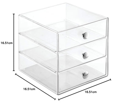 InterDesign Drawers Organizador de maquillaje | Organizador de cosméticos para maquillaje y demás | Caja de maquillaje con 3 cajones | Plástico transparente